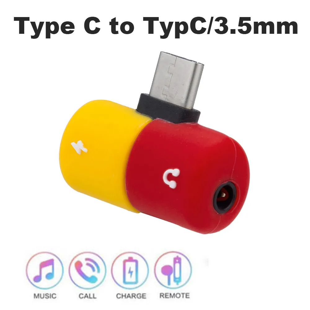 Капсула таблетки 2 в 1 Наушники Аксессуары зарядный кабель Тип c otg usb c до 3,5 мм Адаптер наушников Аудио зарядки сплиттер уха