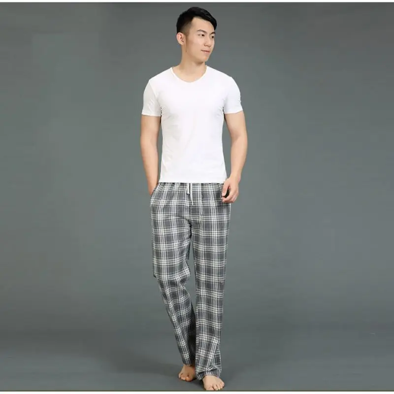 Весенне-осенние мужские брюки из хлопка для сна, мужские брюки больших размеров, мужские повседневные клетчатая Пижама, брюки XXL 100KGS - Цвет: B