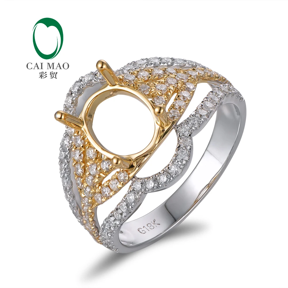 Free shipping 9x7mm Oval Cut 14K Yellow & White Gold Semi Mount Ring