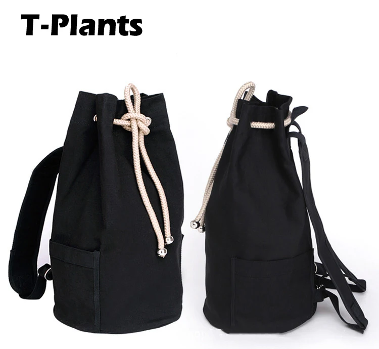 

T-Plants New Large Capacity Men Drawstring Backpack Canvas Bucket Bag unisex Fashionable Concise Bags mochila Male Schoolbag