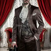 Morning style коричневый Атлас Костюм Джентльмена вышивка жениха смокинги 2 шт. мужские свадебные костюмы для выпускного вечера Длинный блейзер куртка+ брюки