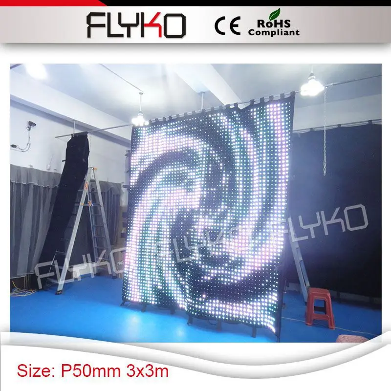 

Free shipping flight case P5 3*3 dmx LED Video Curtain LED Backdrops for Dj stage
