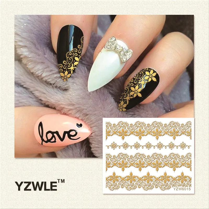 

YWK 1 Sheet Hot Gold 3D Nail Art Stickers DIY Nail Decorations Decals Foils Wraps Manicure Styling Tools (YZW-6015)