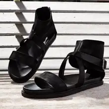 Летние мужские сандалии-гладиаторы с открытым носком на толстом высоком каблуке из натуральной кожи для отдыха