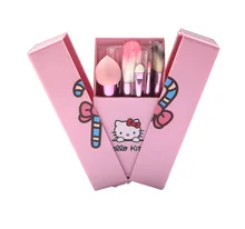 8pcs/set Cute Kitty Handle Pink Plastic Box Hello Foundation Kitty Blush Makeup Brush Set