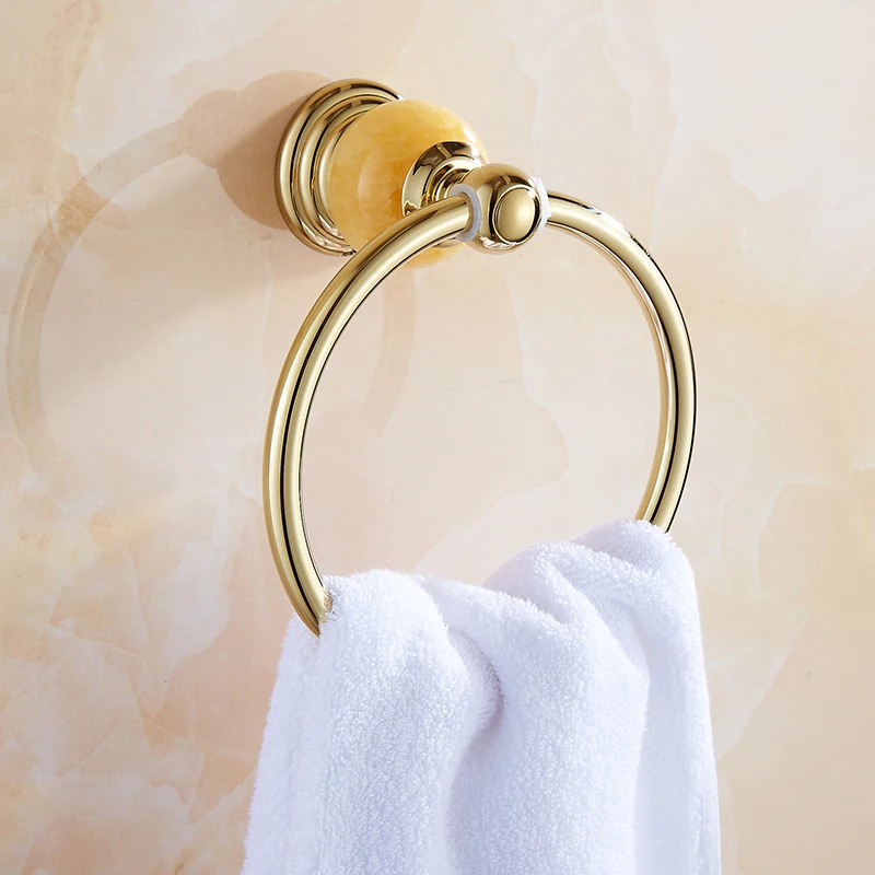 

Copper European jade towel ring holder golden towel ring towel ring free punch LO57201