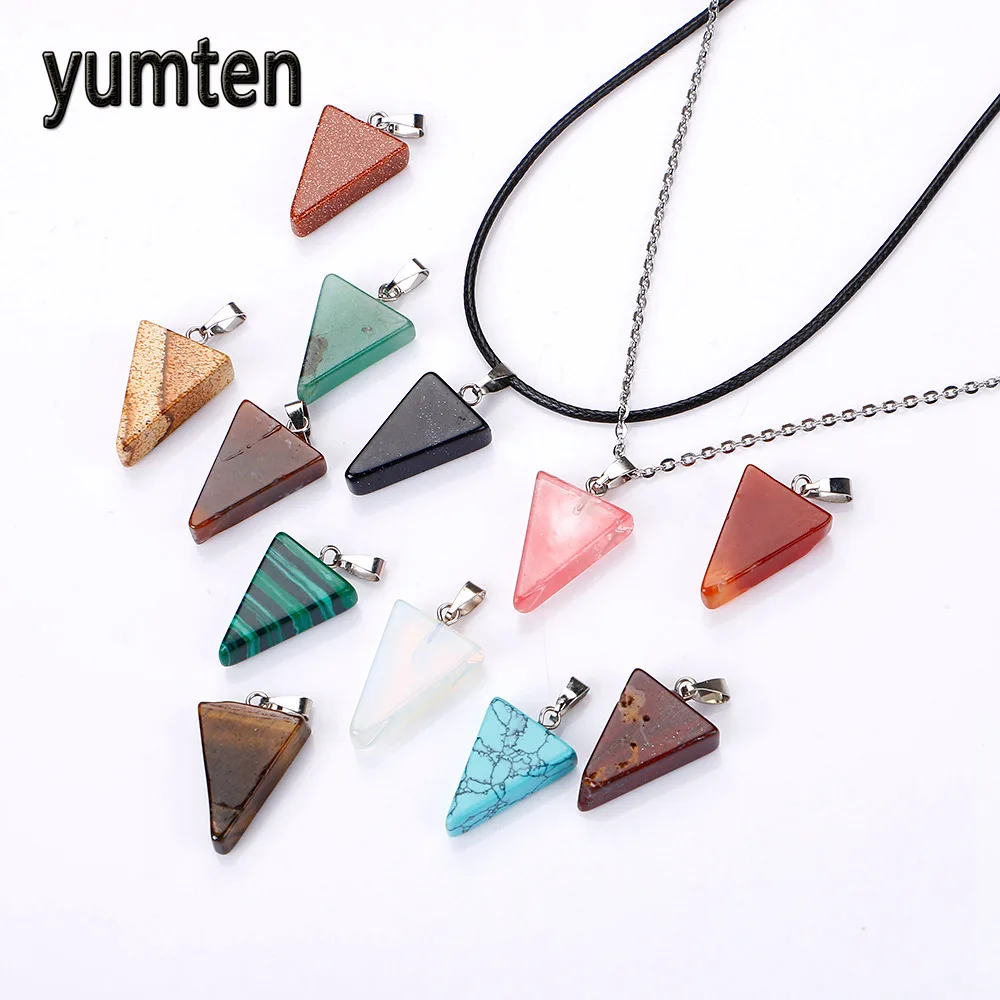 

Yumten Natural Stone Triangle Pendants Crystal Men Jewelry Women's Charms Necklace Pingente Lot Reiki Hollow Bead Banner Gaita
