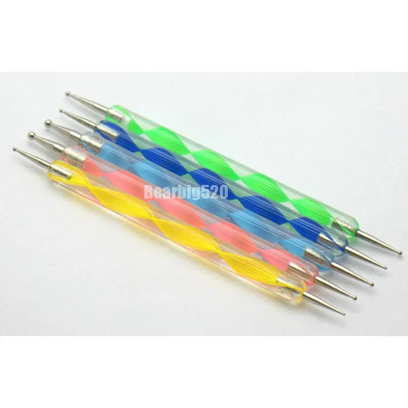 

5pcs/pack Professional Nail Art Tool 2 ways Swirl Marbleizing Steel Dotting Pen