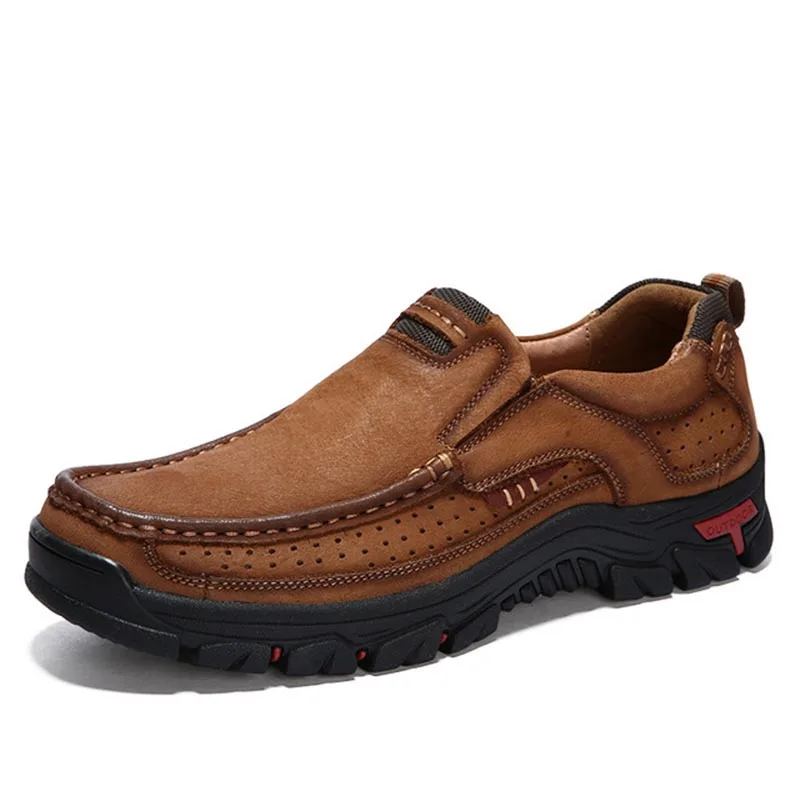 

2019 Men Hiking Shoes Comfortable First Layer Cowhide Leather Outdoor Sneakers Men Breathable Hiking Sports Boots Big Size 48