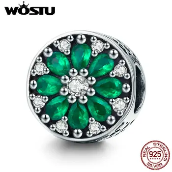 

WOSTU 100% 925 Sterling Silver Summer Style, Green CZ Beads Charm Fit Original Bracelet Necklace Jewelry Gifts For Women CQC629
