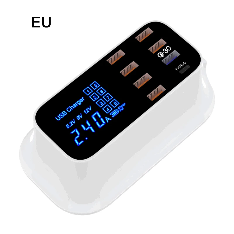 Быстрая зарядка телефона планшета 8 портов USB зарядное устройство Quick Charge 3,0 Смарт usb type C зарядное устройство станция Led дисплей для iPhone samsung