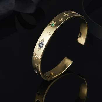 

[MeiBaPJ]Real 925 Sterling Silver Lucky Character Bangle For Women With AAA High Quality Stones Bracelet Party Fine Jewelry