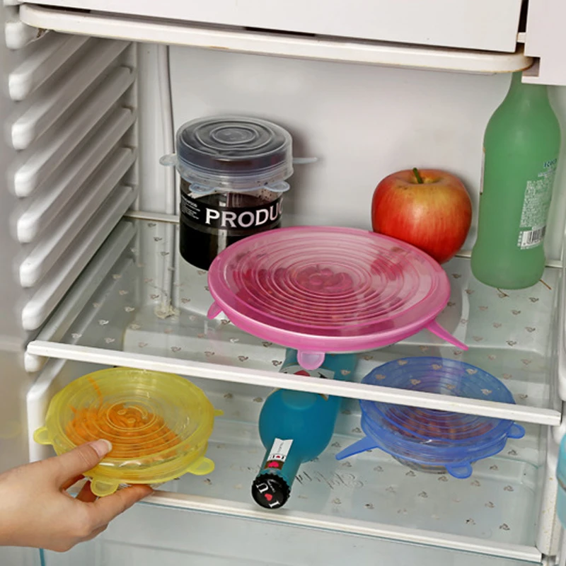 

6-piece/set of reusable food packaging seals high elastic silicone sleeve stretch fruit plastic wrap home kitchen bowl cover lid