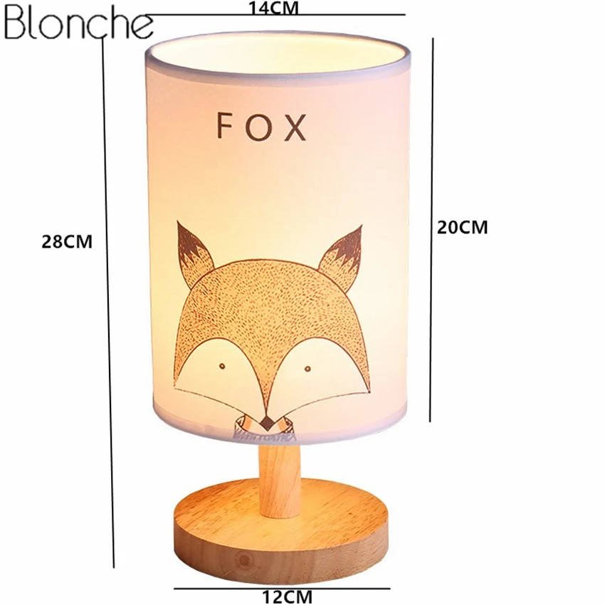 Современная светодиодная настольная лампа с животными, деревянный Настольный светильник, тканевый абажур, лампы для детской комнаты, для учебы, для чтения, светильник, Декор