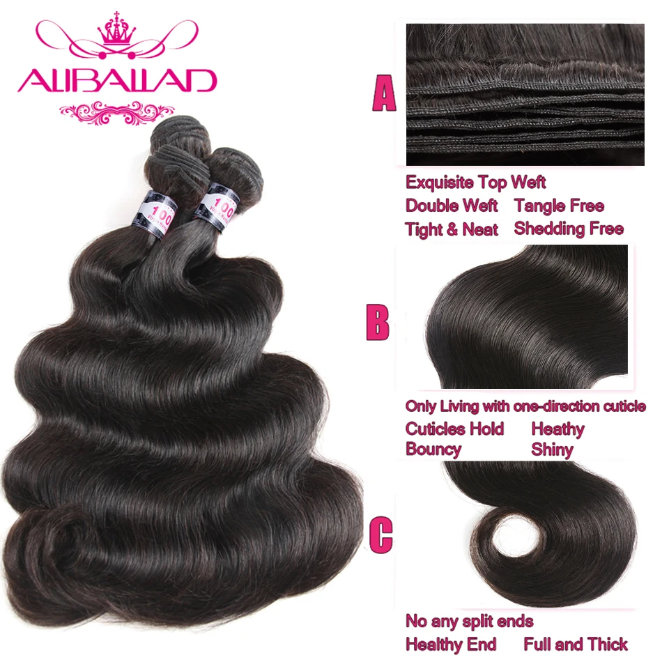 Aliballad Hair Brazilian Body Wave Bundles With Closure 4x4 Inch Remy Human Hair Bundles With Closure 3 Bundles And Closure