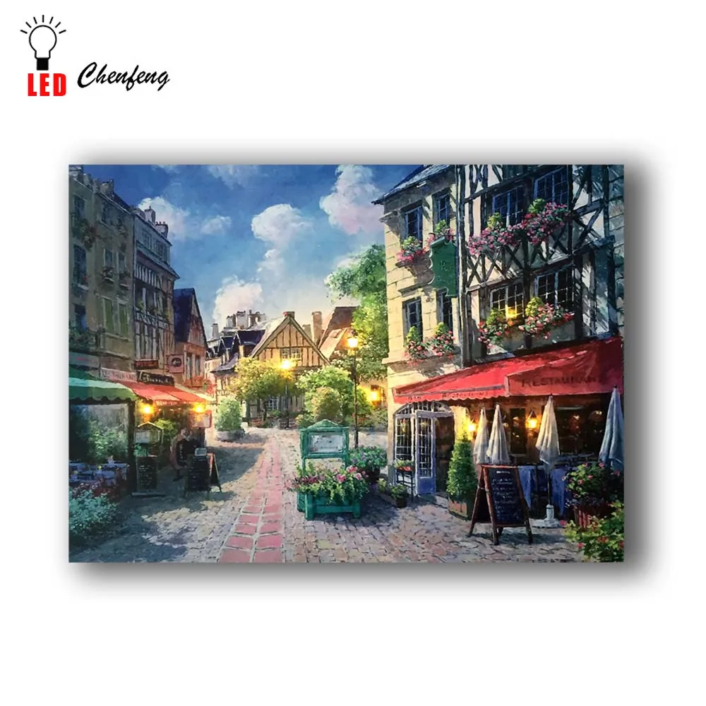 Online Led Leinwand ölgemälde venedig szene und paar straße kaffee shop wand bild leinwand drucken leuchten wandkunst dekor 16x24IN
