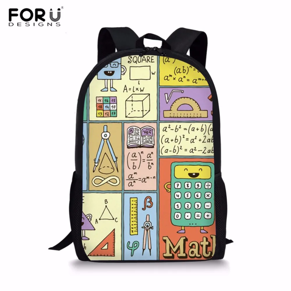 

FORUDESIGNS School Backpack for Girls Math Printing 16 Inch Primary School Bag Children's Backpack Teenager Boys Mochila Bolsa
