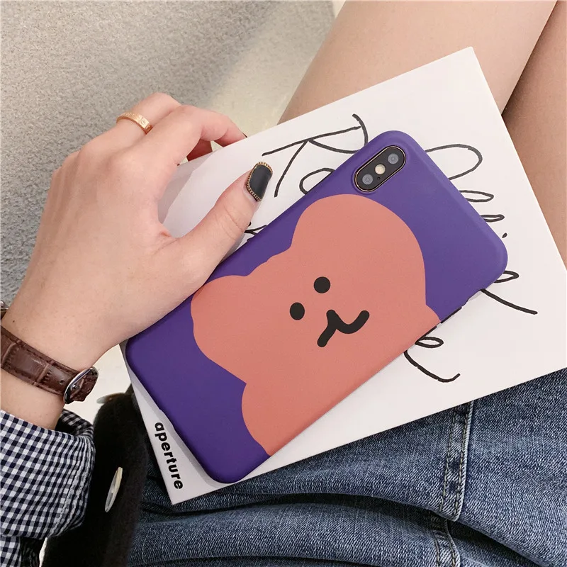 Bear women silicone for iPhone case soft cartoon purple background pattern cover for iPhone 6 s 7 8 Plus X XS MAX XR cute fundas