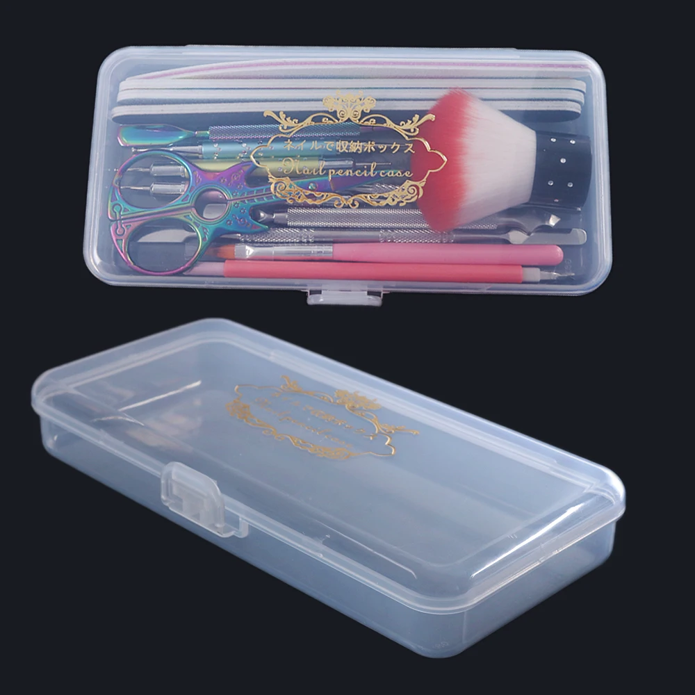 

1pcs Clear Empty Plastic Rectangle Storage Box For Nail Tool/Drill Bit/Tweezers/Brush/Files/Makeup Tools Display Container LA878