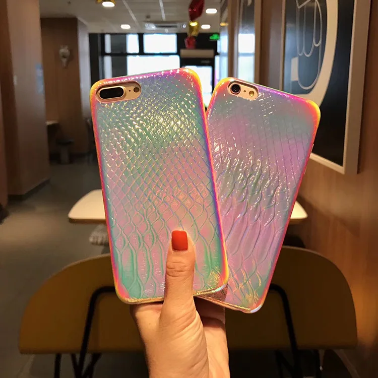 

Luxury Allochroic Crocodile Skin Leather Iridescent Laser Soft Phone Back Cover Cases For iPhone 6 6S 7 8 Plus X Case