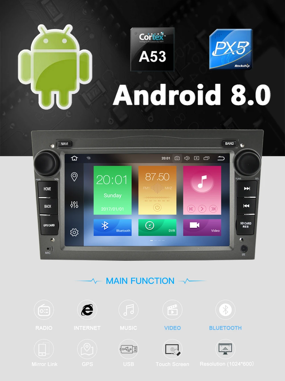 Sale Bonroad 2Din Android 8.0  Car DVD Radio GPS Navigation  For Opel Astra Vectra Antara Zafira Corsa Car multimedia player (no dvd) 1