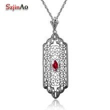 Szjinao Панк Мода 925 Серебряная подвеска с черепом личности полый декоративный узор Красный Камень Кристалл ювелирные изделия