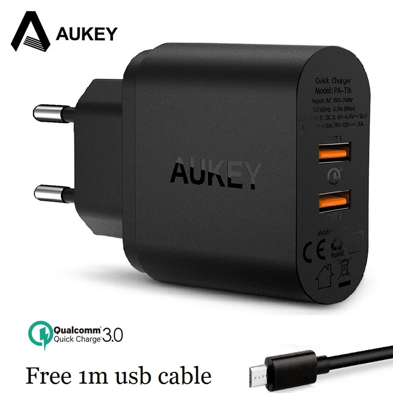 AUKEY быстро Зарядное устройство Quick Charge двойной QC 3 0 USB телефон Универсальный стены