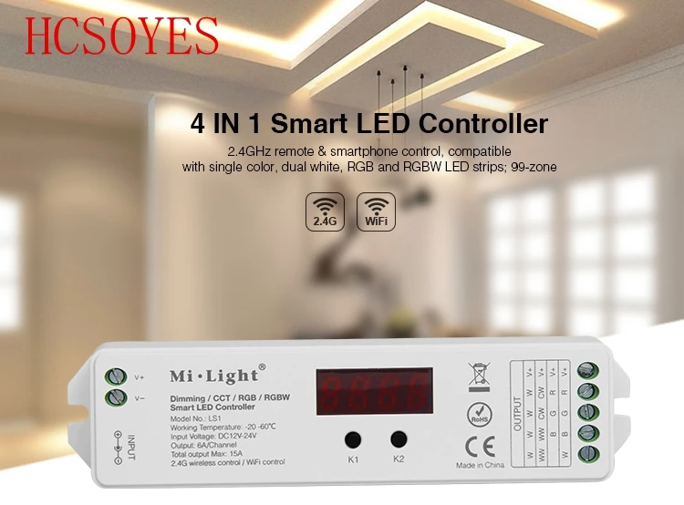 

Mi.Light LS1 2.4G wireless DC12V/24V 4 in 1 Smart LED Controller for Single Color, CCT, RGB,RGBW,RGB+CCT LED Strip light