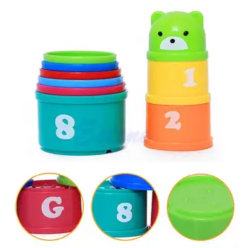 

2018 Excellent Baby Children Kids Educational Toy Building Block Figures Letters Folding Cup Pagoda Gift 9Pcs/set JUL24_17