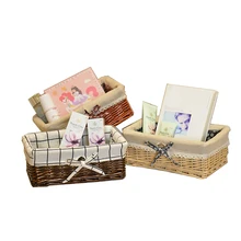 1PC handmade Bow Cosmetic Storage Box Willow Linen Desktop Basket Makeup Cloth Jewelry Food Toys Organizer Sundries Container