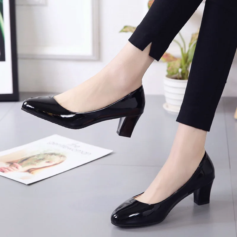 

European and American women Sexy med thick heels 5cm shallow shoe work office shoes woman black OL platform heels women shoes