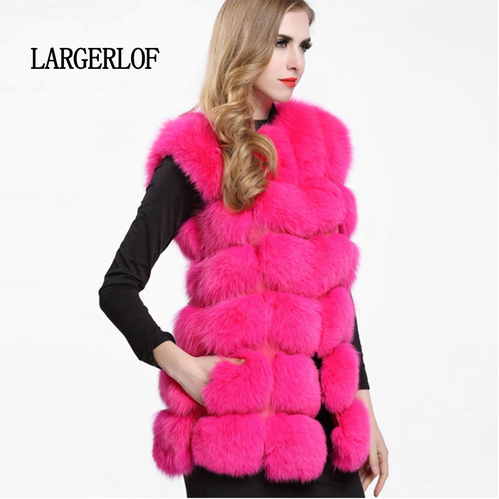 Goedkoop LARGERLOF Faux Fur Vest 2019 Fashion Faux Vos bont Gilet Rood Roze Jas Vrouwen Winter 2018 Vesten Voor Vrouwen VT57001