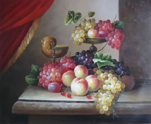 

Classical fruits peach grape still life Canvas print painting for Wall Art Decoration