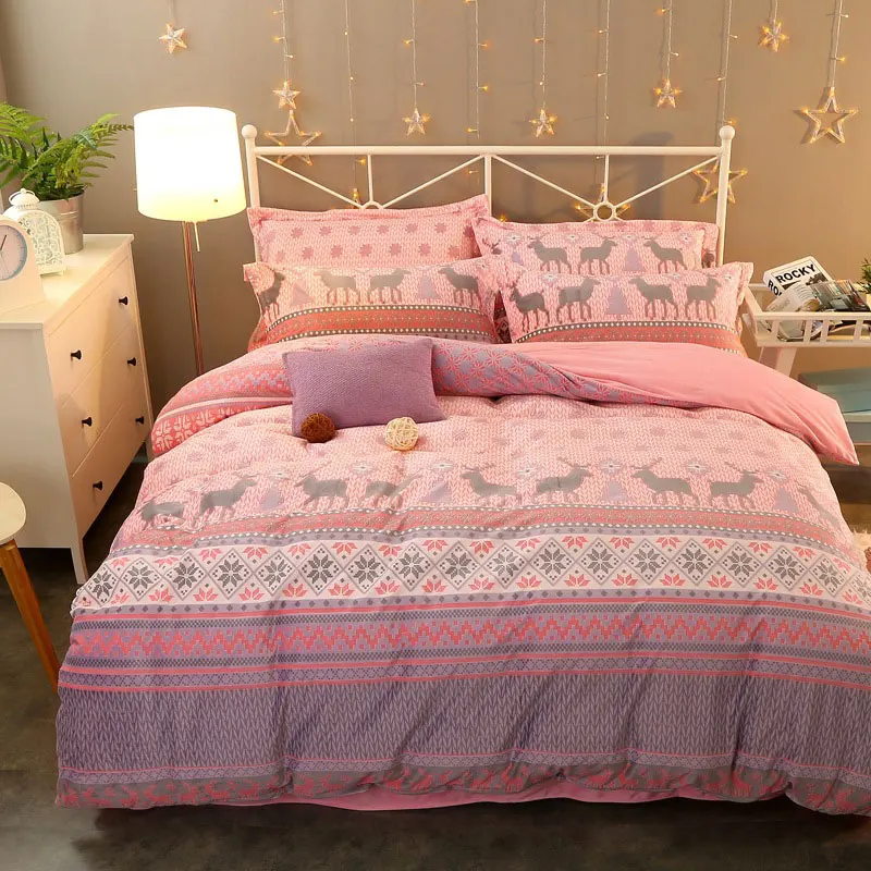 

Modern Style Pastoral small floral Flannel Soft Duvet Cover Set Bed Sheet Pillowcase King Size Super Soft Bedding Sets TJ-48