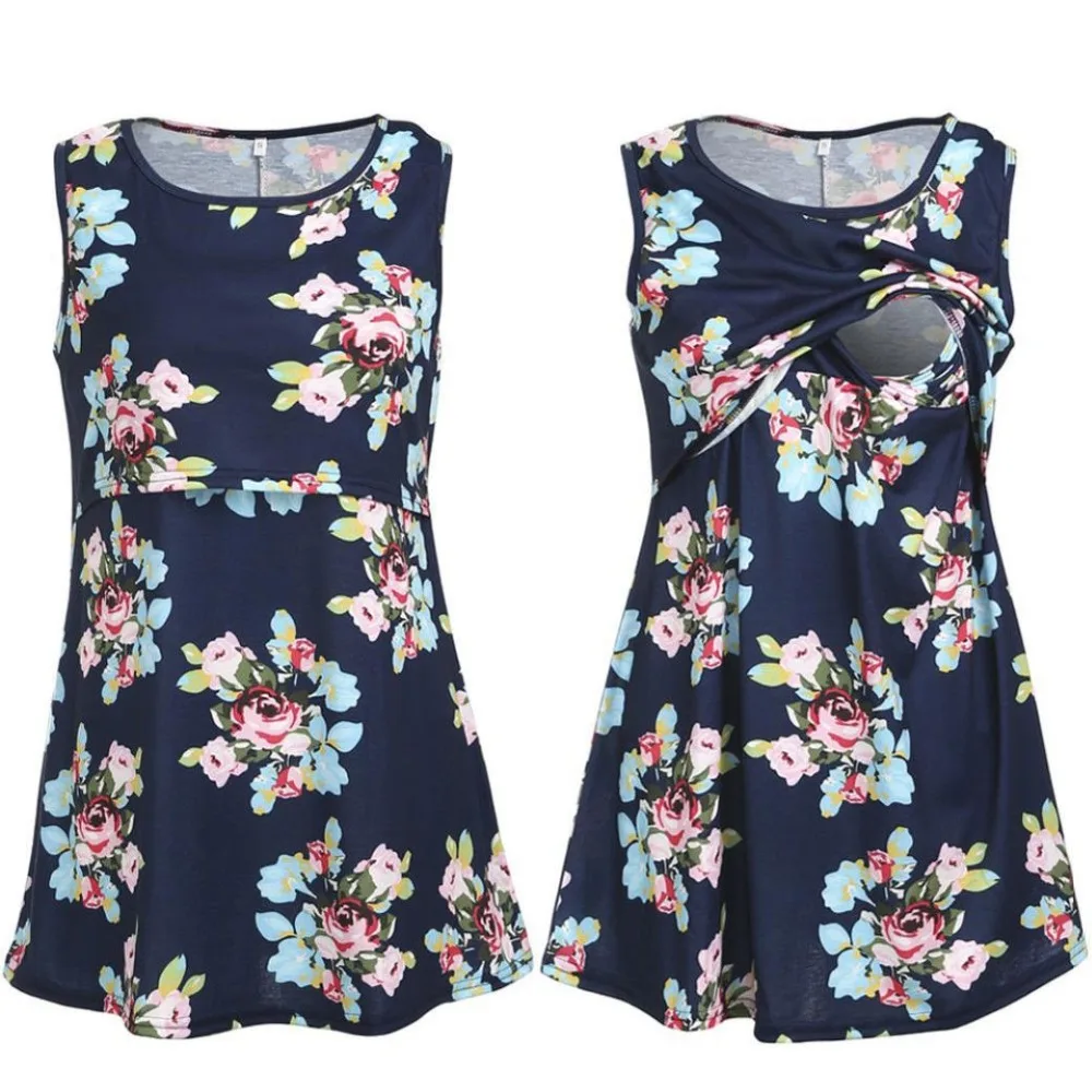 2018 Summer Maternity Shirt Floral Printed Sleeveless T-Shirt Maternity Tops Pregnant Shirt Plus Size Nursing Maternity Clothing