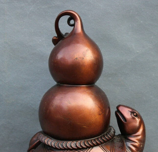 

S0287 14" Chinese Pure Bronze Fu Gourd On Shou Sea Turtle YuanBao Coin RuYi Statue