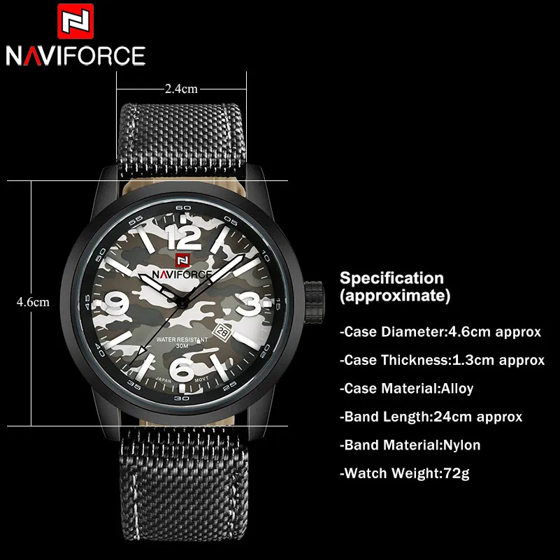 NAVIFORCE модные брендовые мужские спортивные часы Камуфлированные штаны милитари