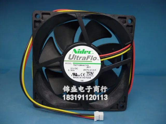 

Original NIDEC T92T12MHA7-53 J811 DC 12V 9025 0.14A 90*90*25MM 3 line silent cooling fan