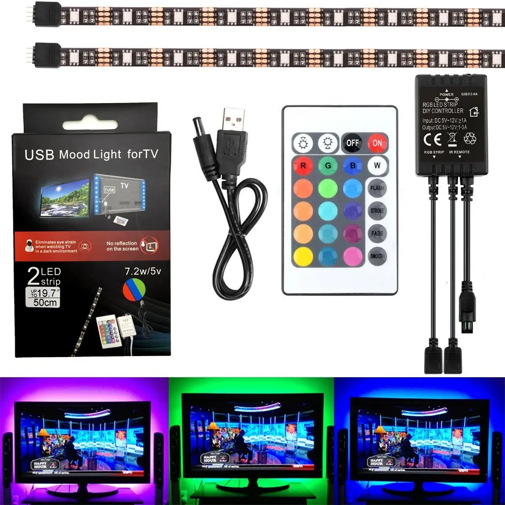 LED TV Backlighting(2x20Inch),5050 RGB USB LED Light Strip Kit Flexible