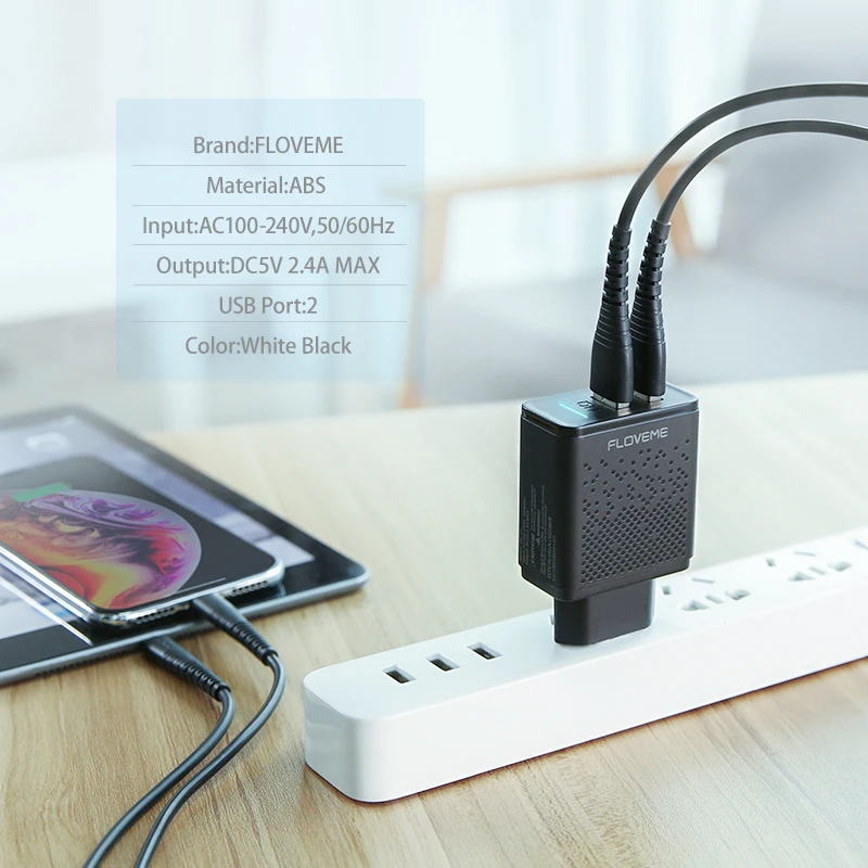 Зарядное устройство FLOVEME со светодиодной подсветкой и двумя USB портами 5