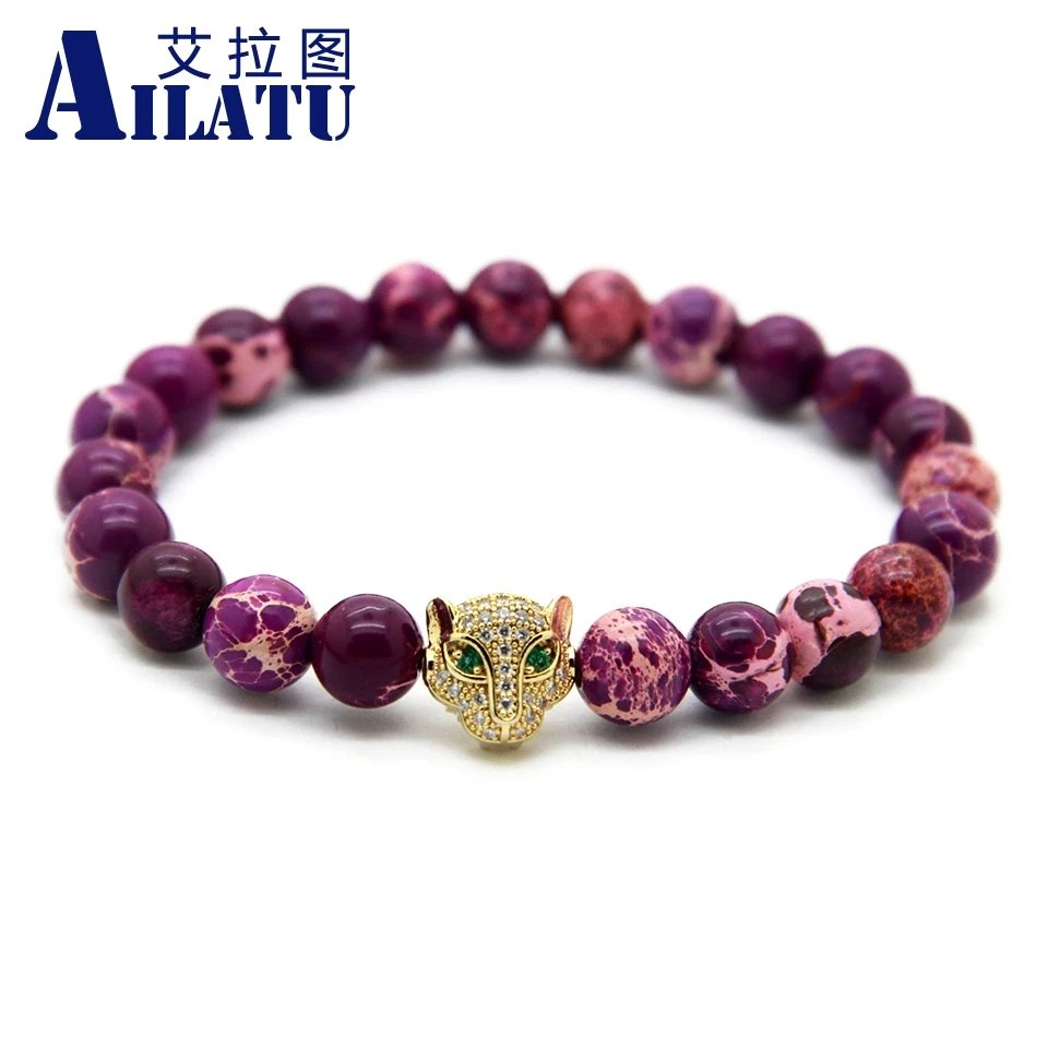 

Ailatu Men Jewelry Sea Sediment Stone Micro Zircon inserts Leopard Head Bracelet