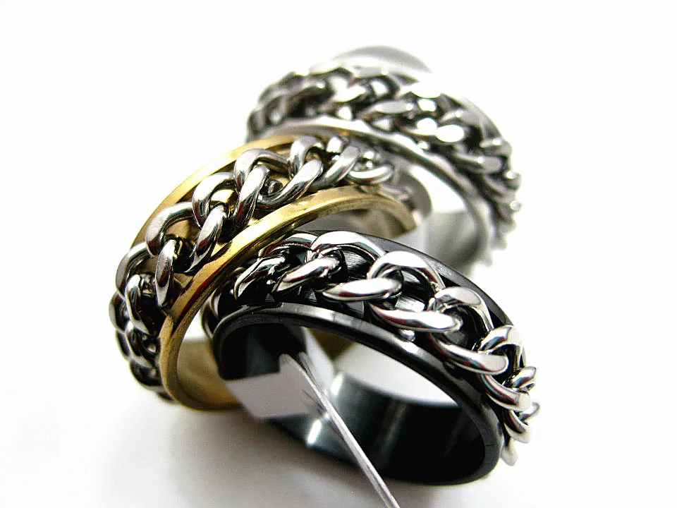 

New 30pcs mixed lot Silver Gold Black stainless steel chain spinner rings