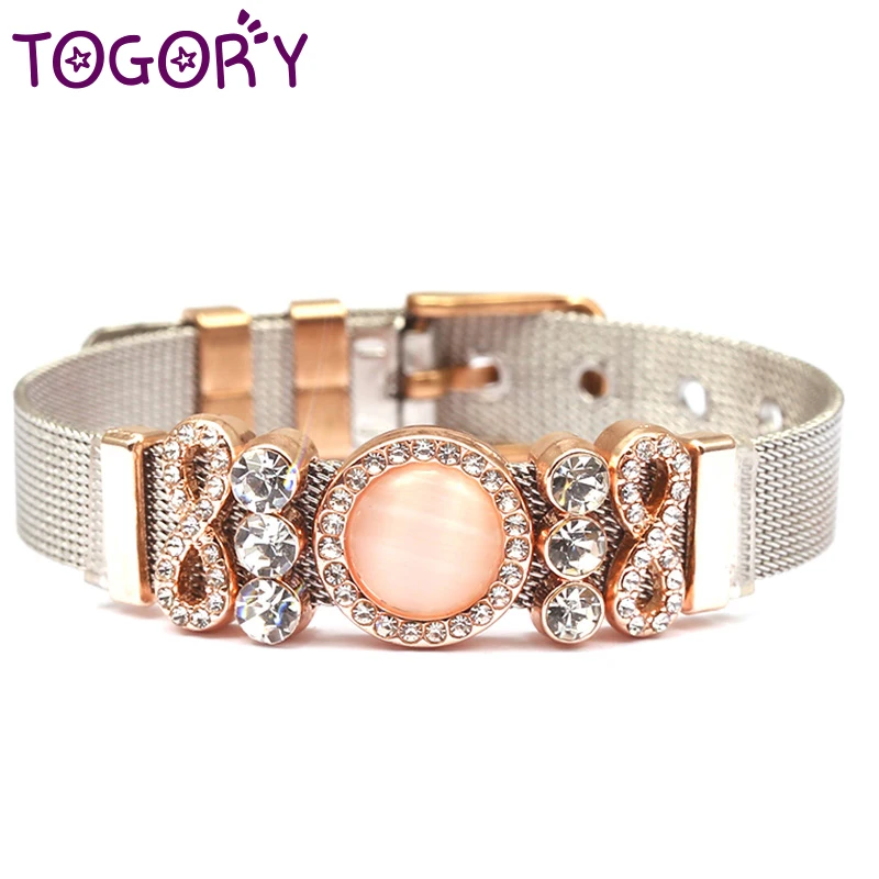 

TOGORY 2019 Hot Sale Jewelry Stainless Steel Mesh Bracelet Bangle with Endless Charms Fine Bracelets as Women Lover Wife Gift