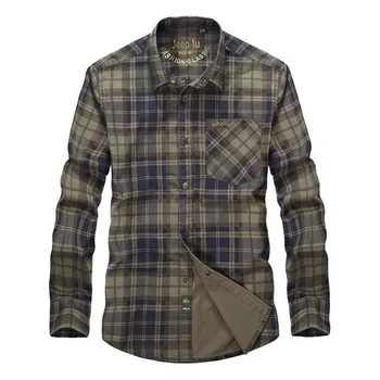 

New Thick Men's Lapel Shirt Cotton Fashion Men's Plaid Shirt Washed Fabric -100% Cotton -Khaki, Army Green -M,L,XL,XXL,XXXL,4XL