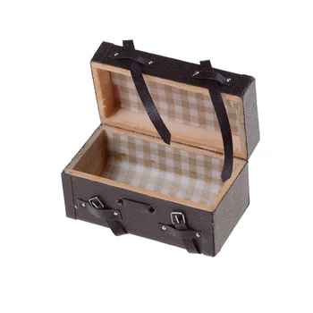

1/12 Dollhouse Miniature Carrying Vintage Leather Wood Suitcase Luggage Classic Toys Pretend Play Furniture Toys Accessory Brown