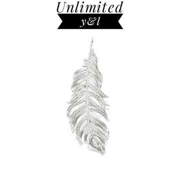 

Big Feather Pendant for Necklace Women Men Thomas Style Silver White CZ Fashion DIY Jewelry Making Accessories 2018 New Arrivals