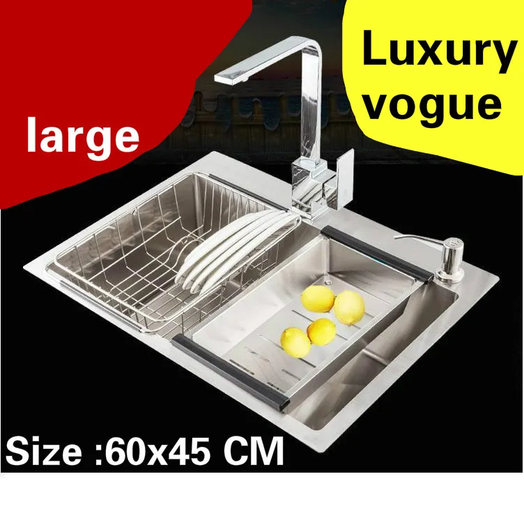 

Free shipping Apartment high quality kitchen manual sink single trough 304 stainless steel do the dishes hot sell big 60x45 CM