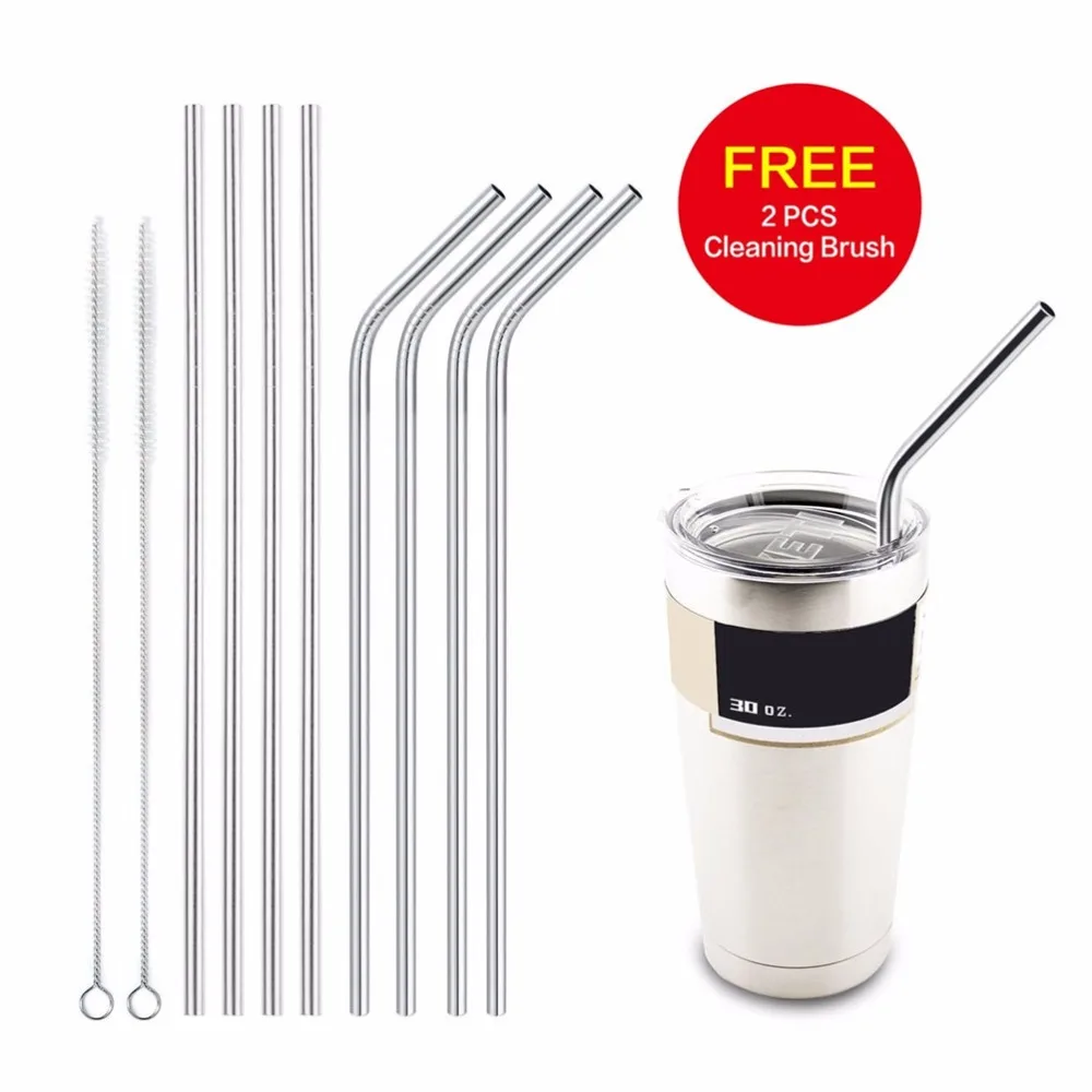 8 Pcs Reusable 10.5 inch Extra Long Drinking Straws Stainless Steel