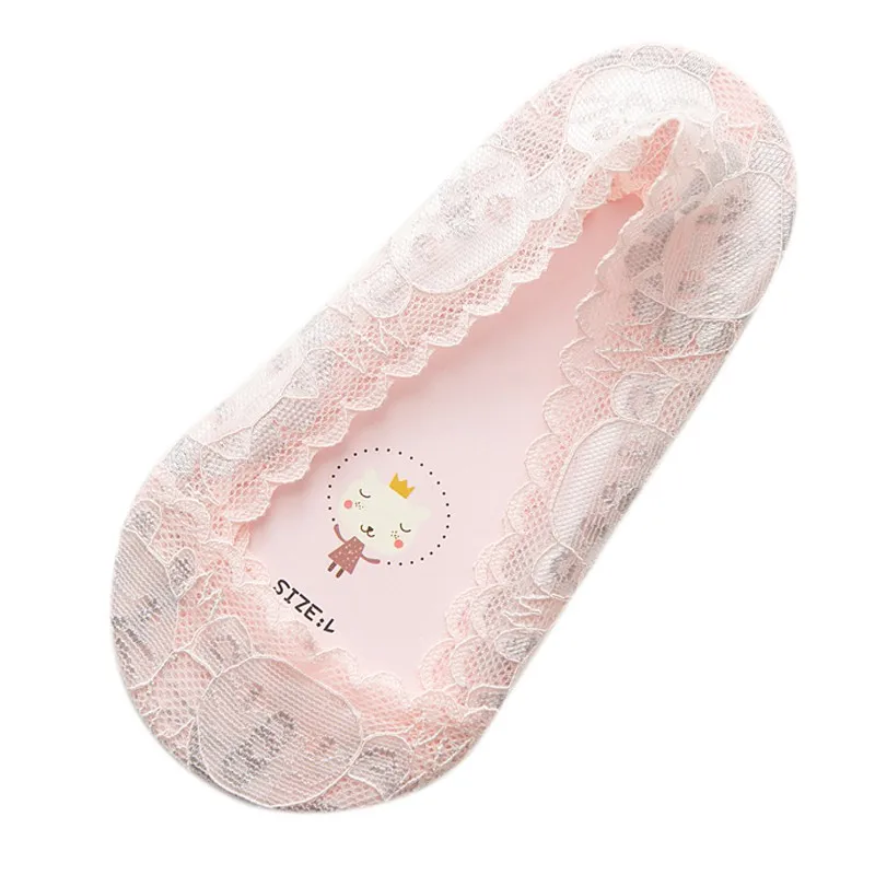Летние дышащие нескользящие носки-невидимые лодочки с вышивкой из мультфильмов для маленьких девочек - Цвет: pink