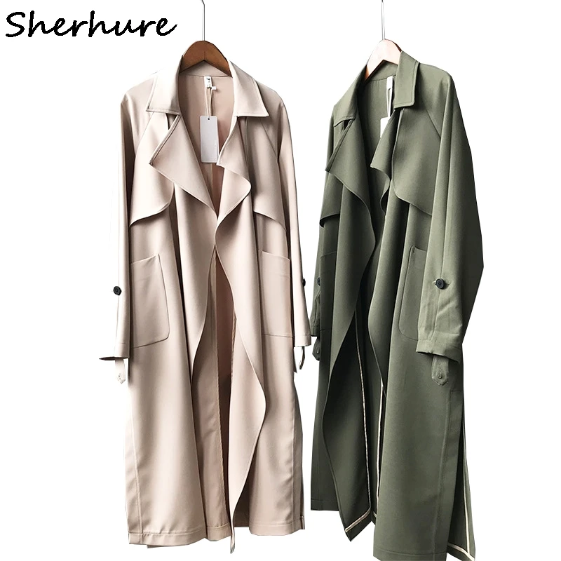 2019 Spring Women Long Coat Turn Down Collar Harajuku Women Army Green Trench Coat Casaco Feminino Abrigo Mujer Trench Femme